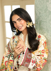 Sahar Winter Printed Khaddar 3 Piece Unstitched Suit S25W3PC D-24 IVORY CAMELLIA